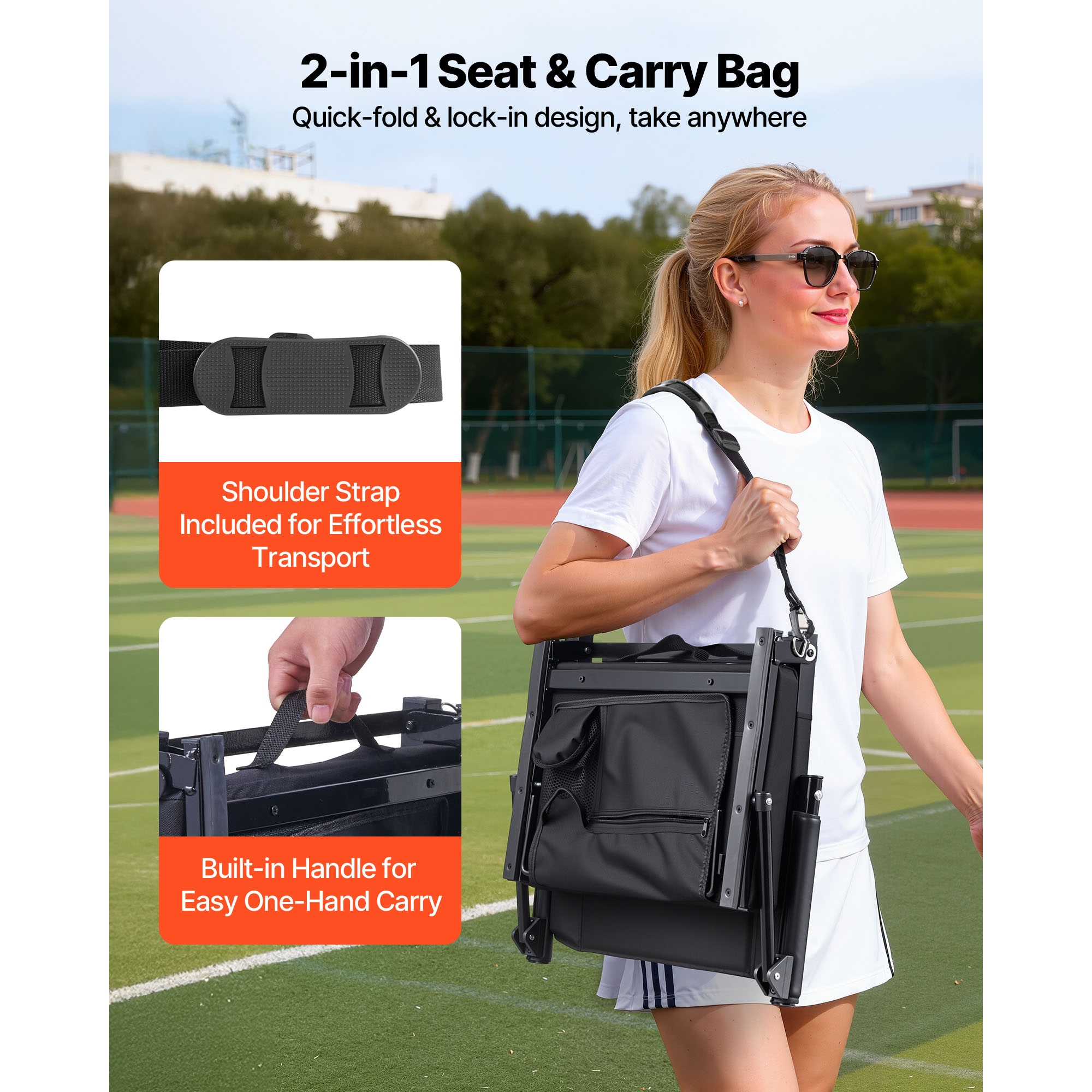 Portable Stadium Seat With Back Support And Armrests, 2 Pack_voghion.com